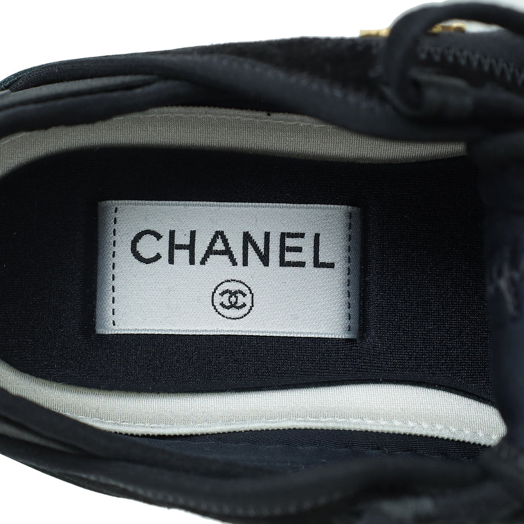Chanel Black CC Lace Up Sneakers 36.5