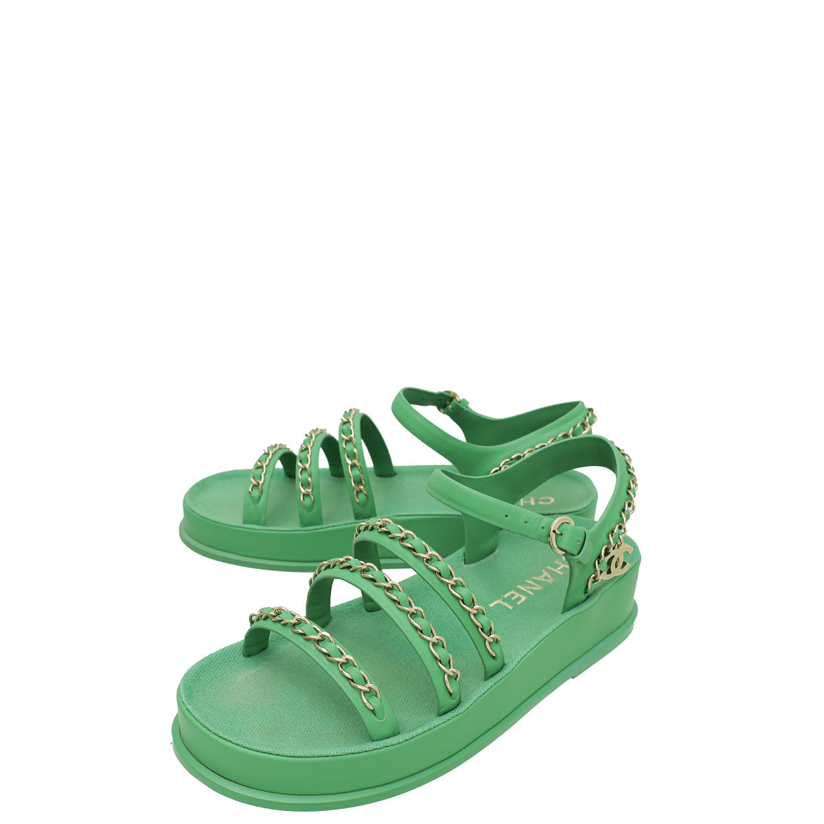 Chanel Green CC Chain Platform Sandals 36
