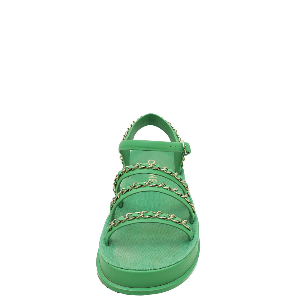 Chanel Green CC Chain Platform Sandals 36