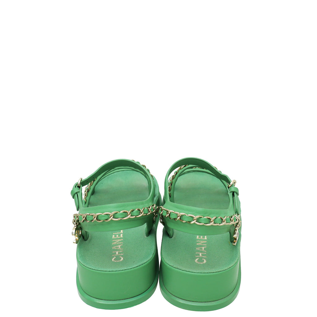 Chanel Green CC Chain Platform Sandals 36