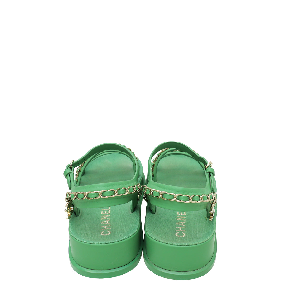 Chanel Green CC Chain Platform Sandals 36