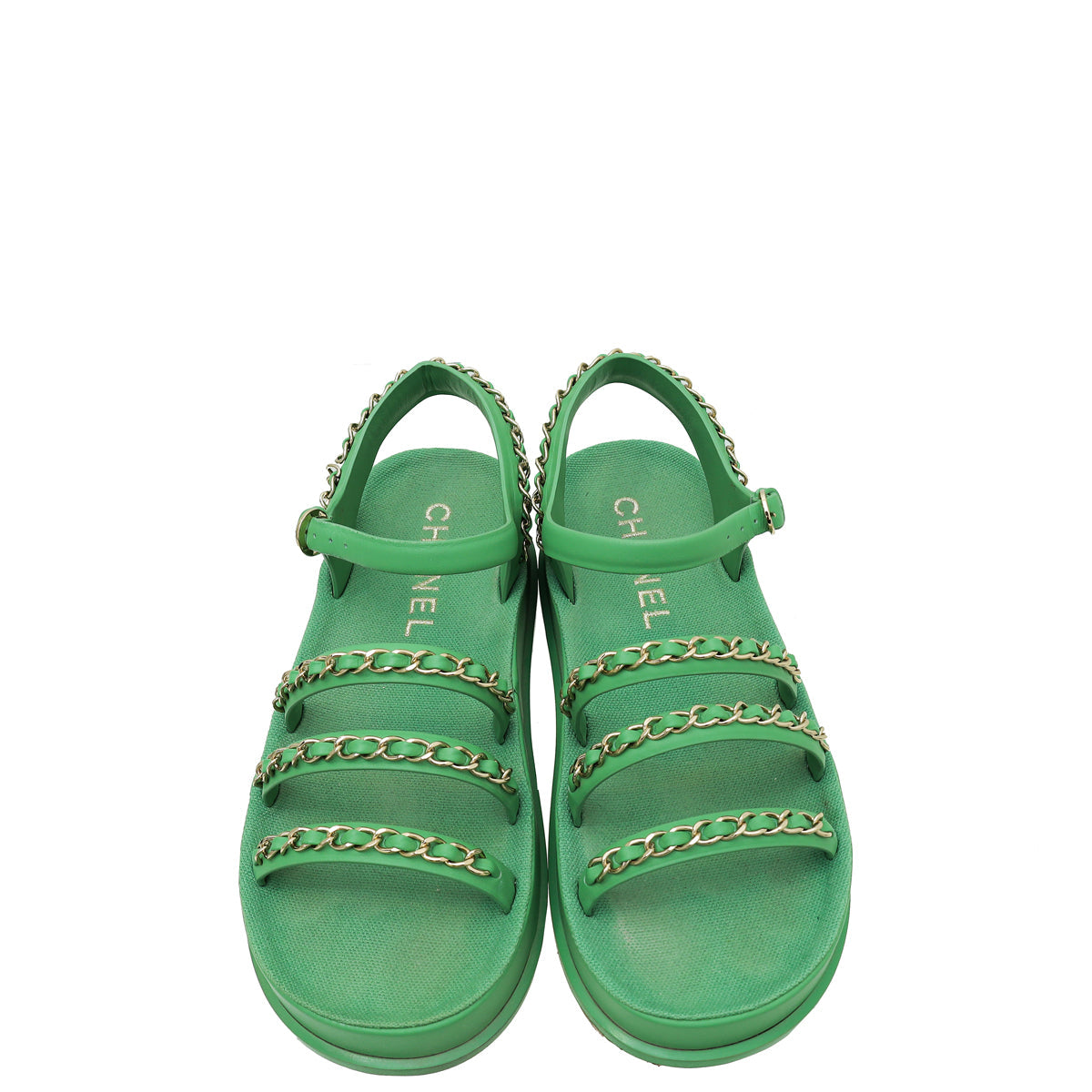 Chanel Green CC Chain Platform Sandals 36