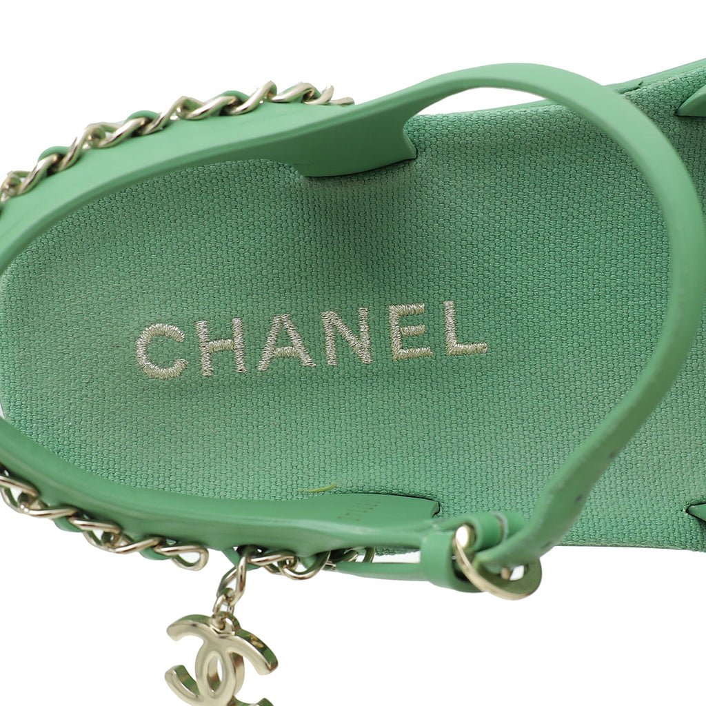 Chanel Green CC Chain Platform Sandals 36