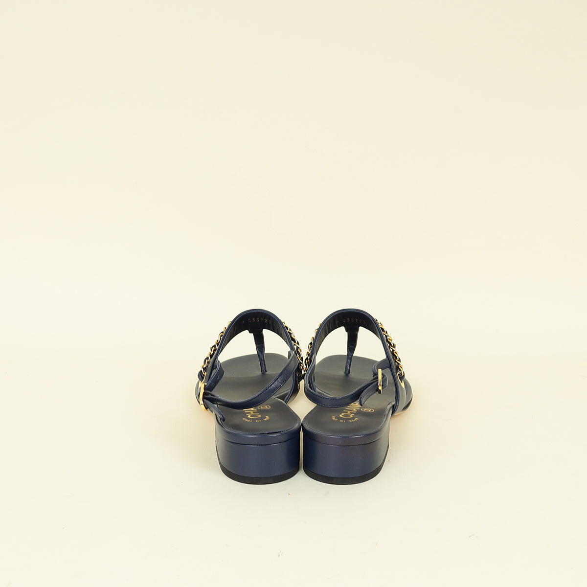 Chanel Navy Blue CC Charm Chain Thong Sandal 37.5