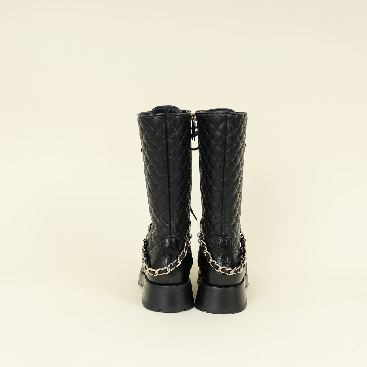 Chanel Black Mid-Calf Boots w/Chain CC Detail 37.5