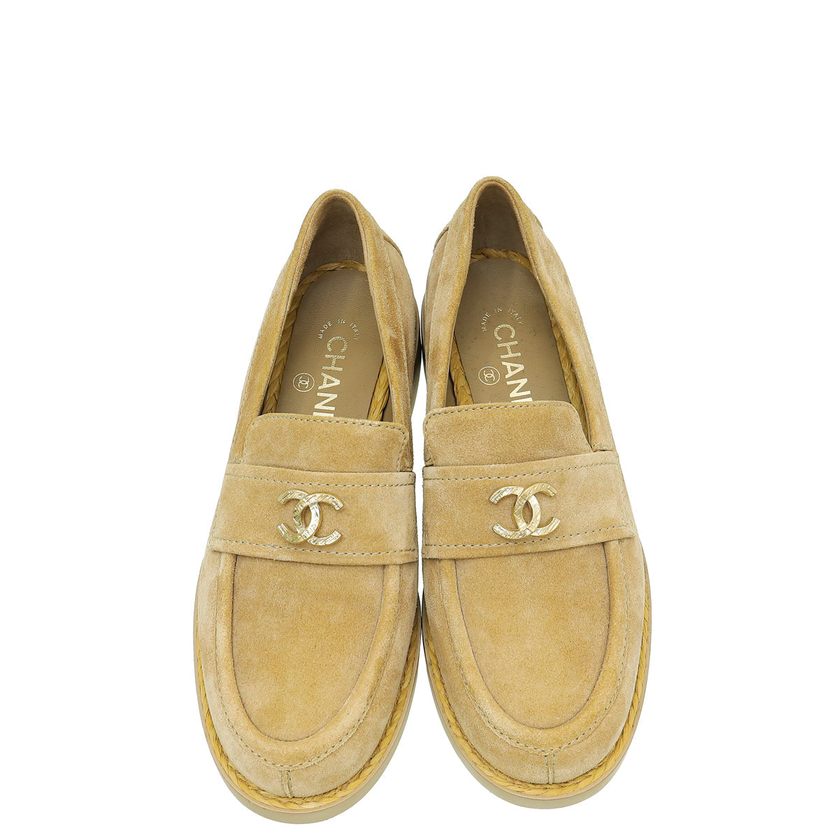 Chanel Beige CC Suede Moccasins Loafer 37