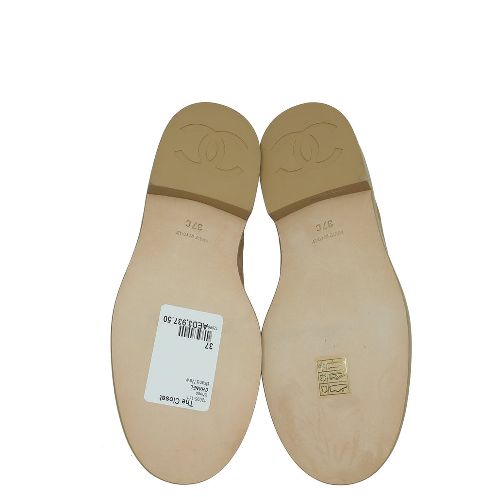 Chanel Beige CC Suede Moccasins Loafer 37