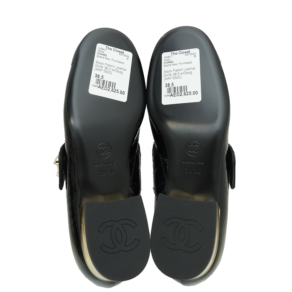 Chanel Black CC Mary Jane Flats 38.5