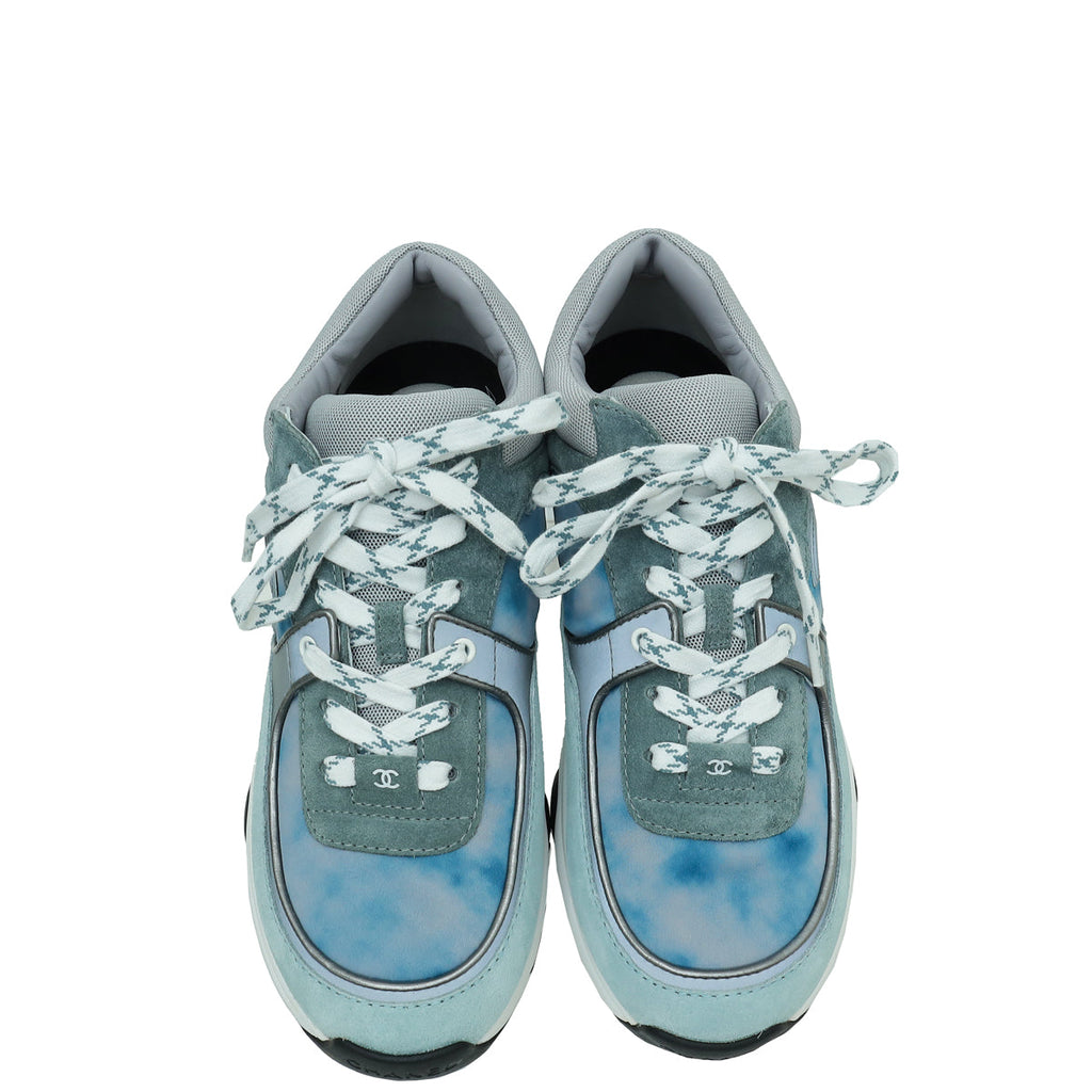Chanel Blue Multicolor CC Trainer Sneaker 38