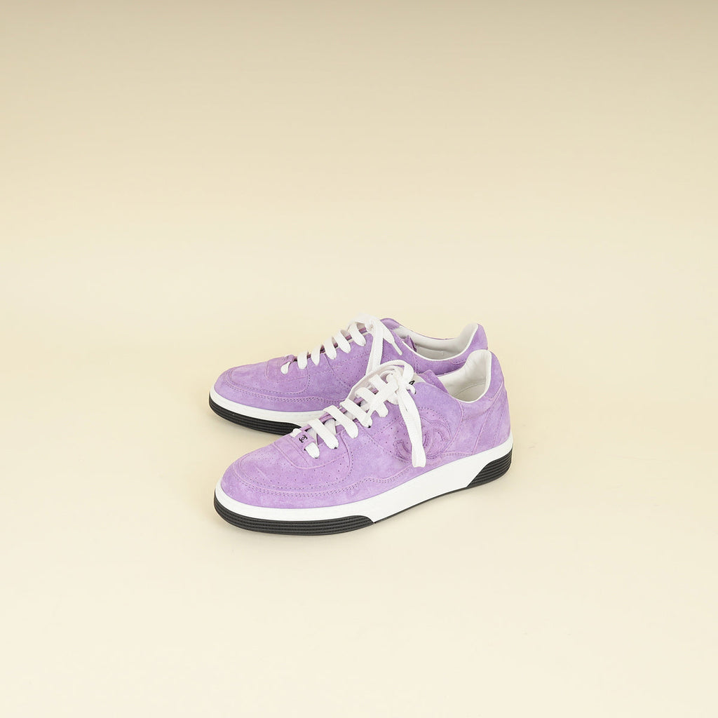 Chanel Purple CC Suede CC Lace Up Sneaker 38