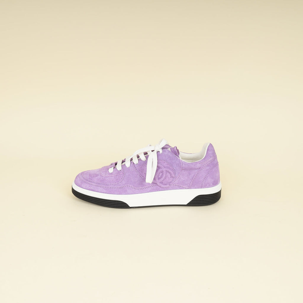 Chanel Purple CC Suede CC Lace Up Sneaker 38