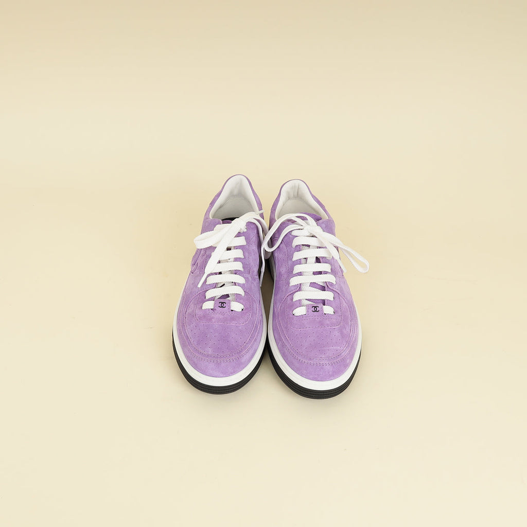 Chanel Purple CC Suede CC Lace Up Sneaker 38