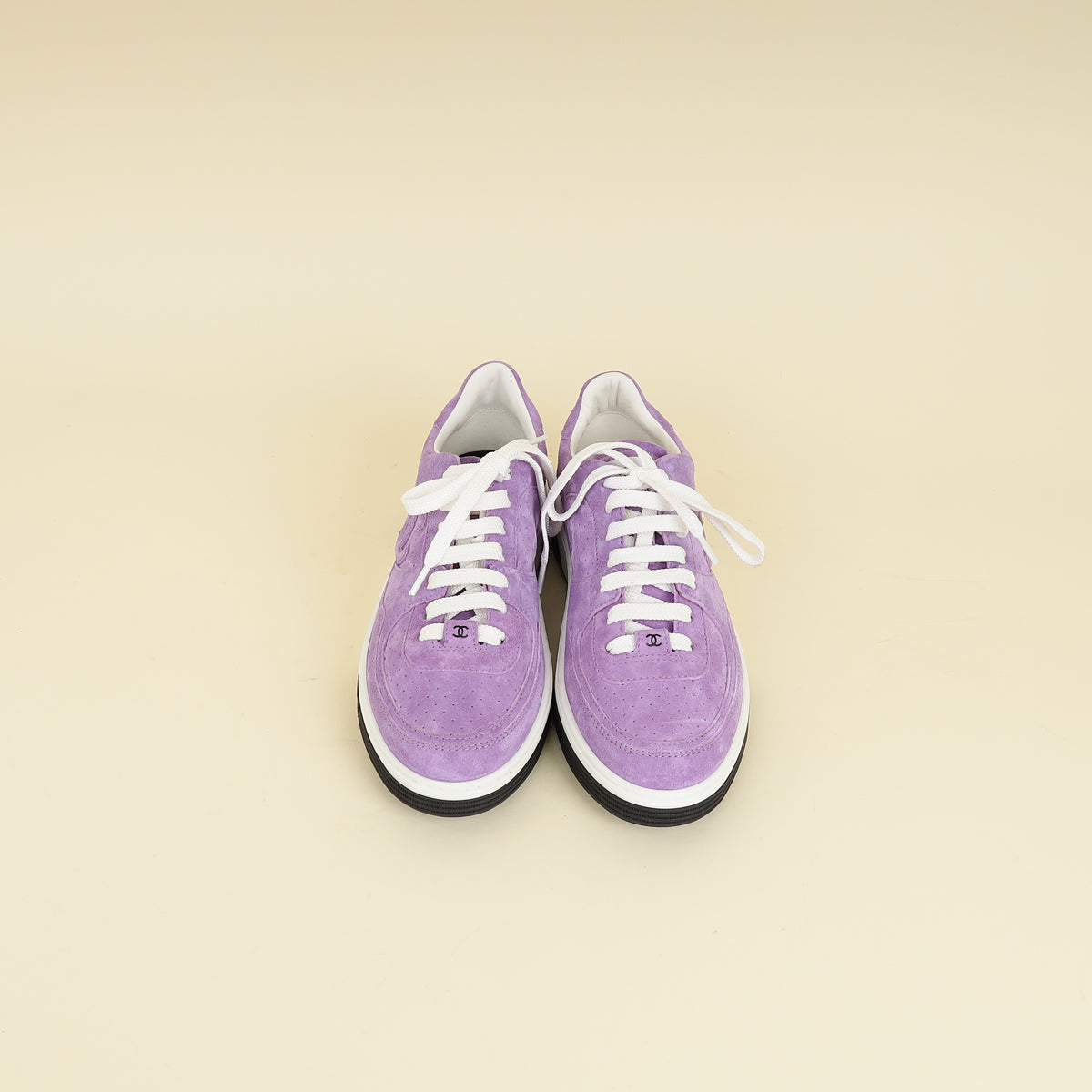 Chanel Purple CC Suede CC Lace Up Sneaker 38