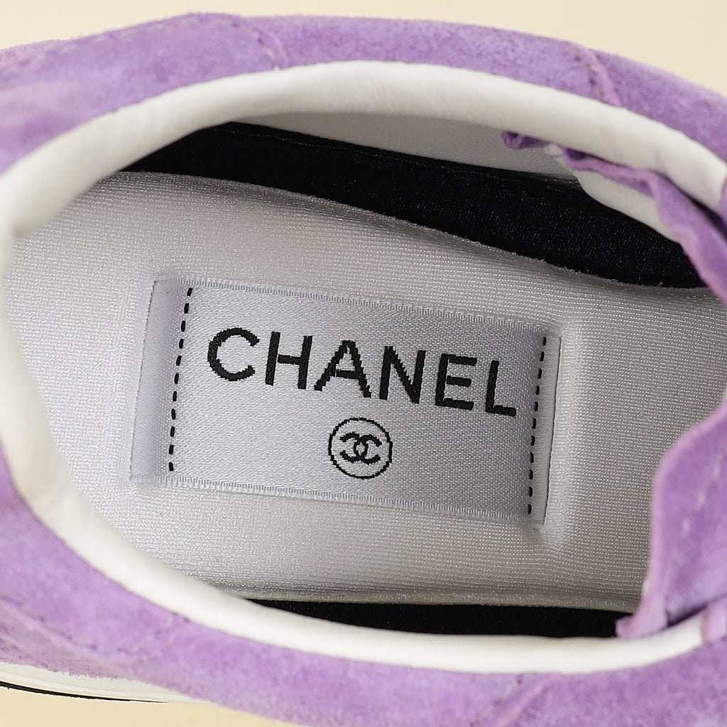 Chanel Purple CC Suede CC Lace Up Sneaker 38