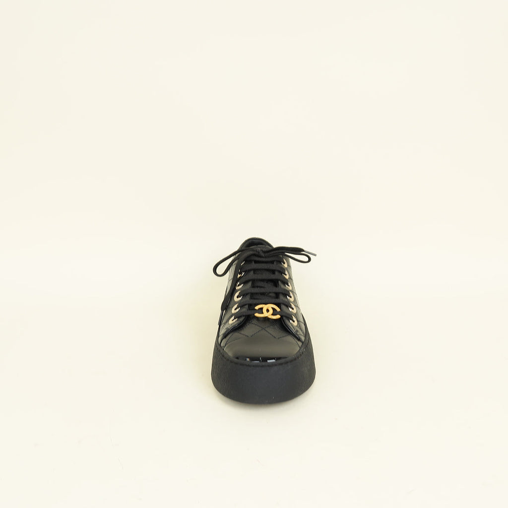 Chanel Black CC Quilted Trainer Sneaker 38