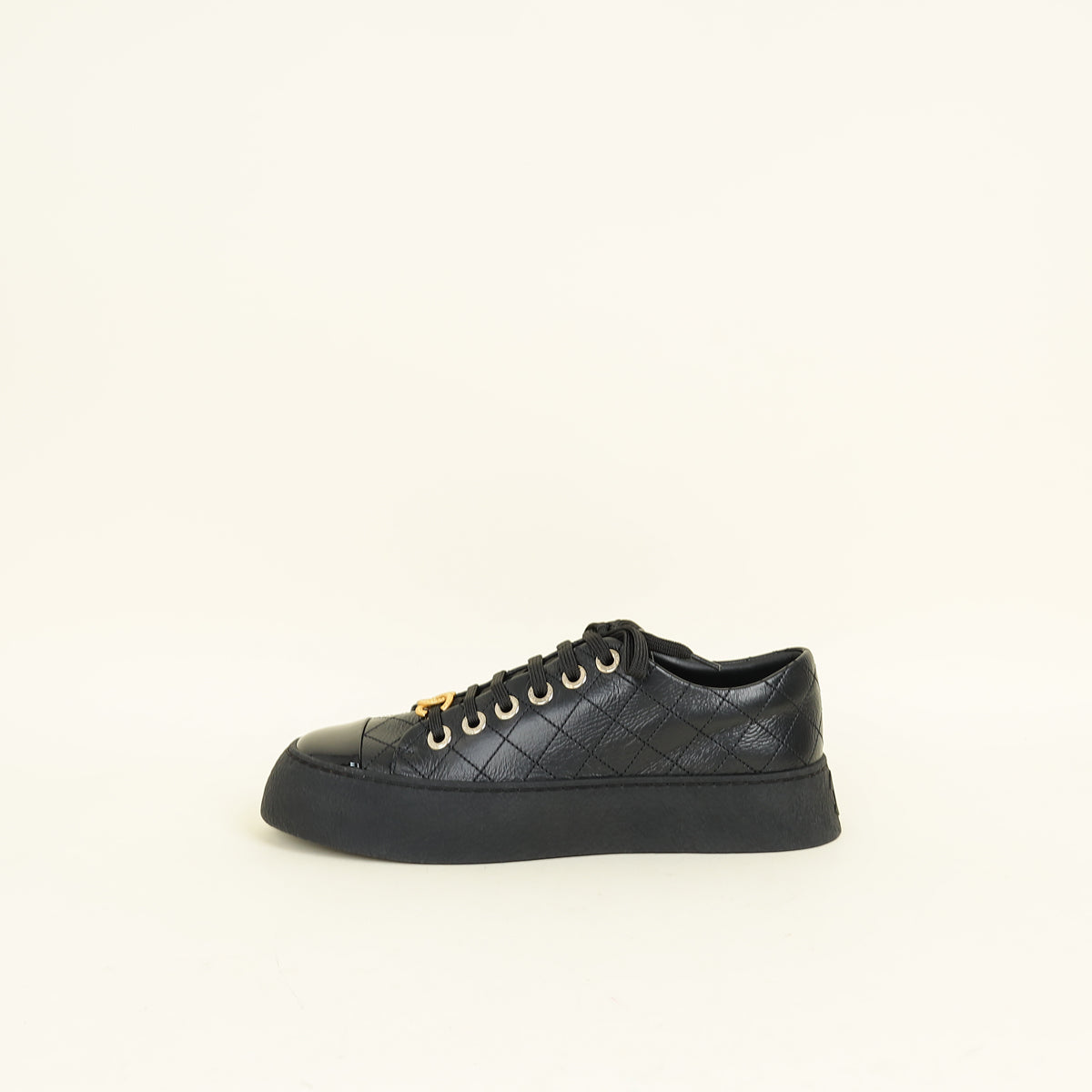 Chanel Black CC Quilted Trainer Sneaker 38