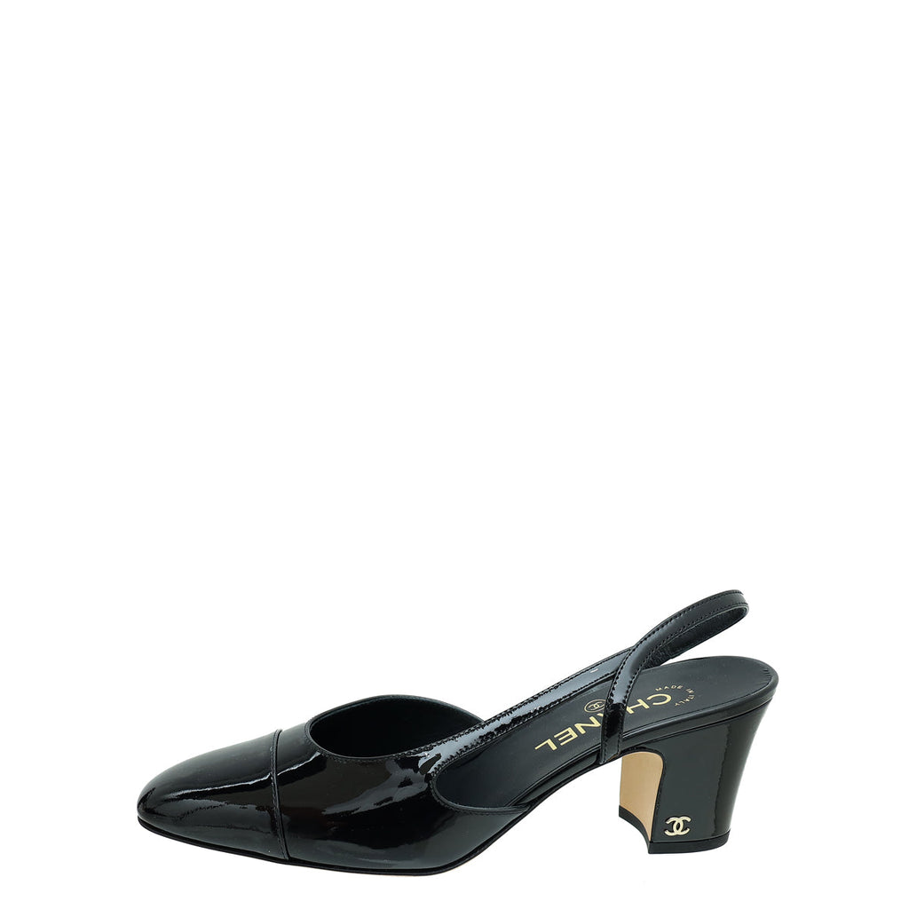 Chanel Black Cap Toe Slingback Pumps 38