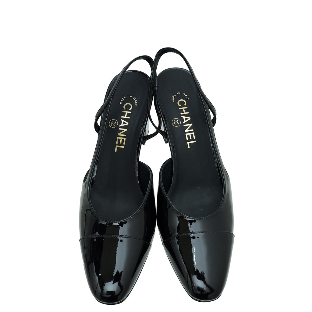 Chanel Black Cap Toe Slingback Pumps 38