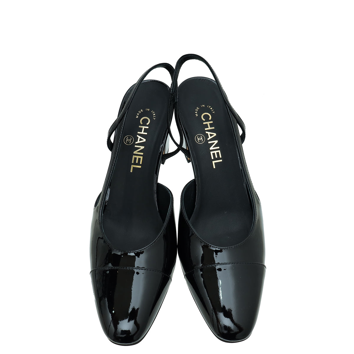 Chanel Black Cap Toe Slingback Pumps 38