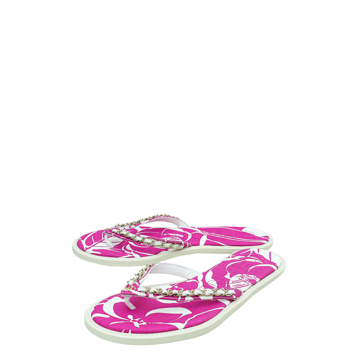 Chanel Bicolor Printed Chain CC Thong Slipper 39