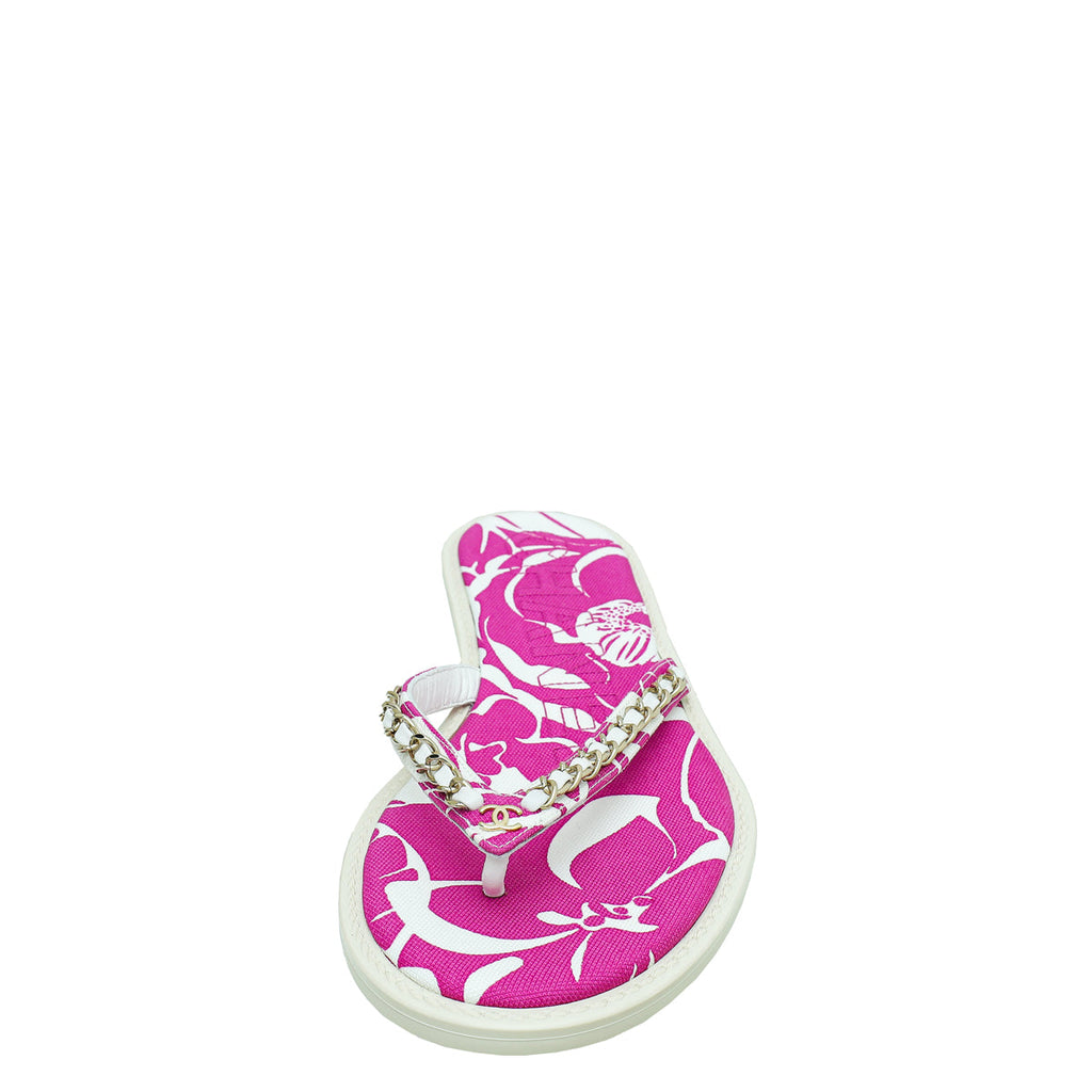 Chanel Bicolor Printed Chain CC Thong Slipper 39