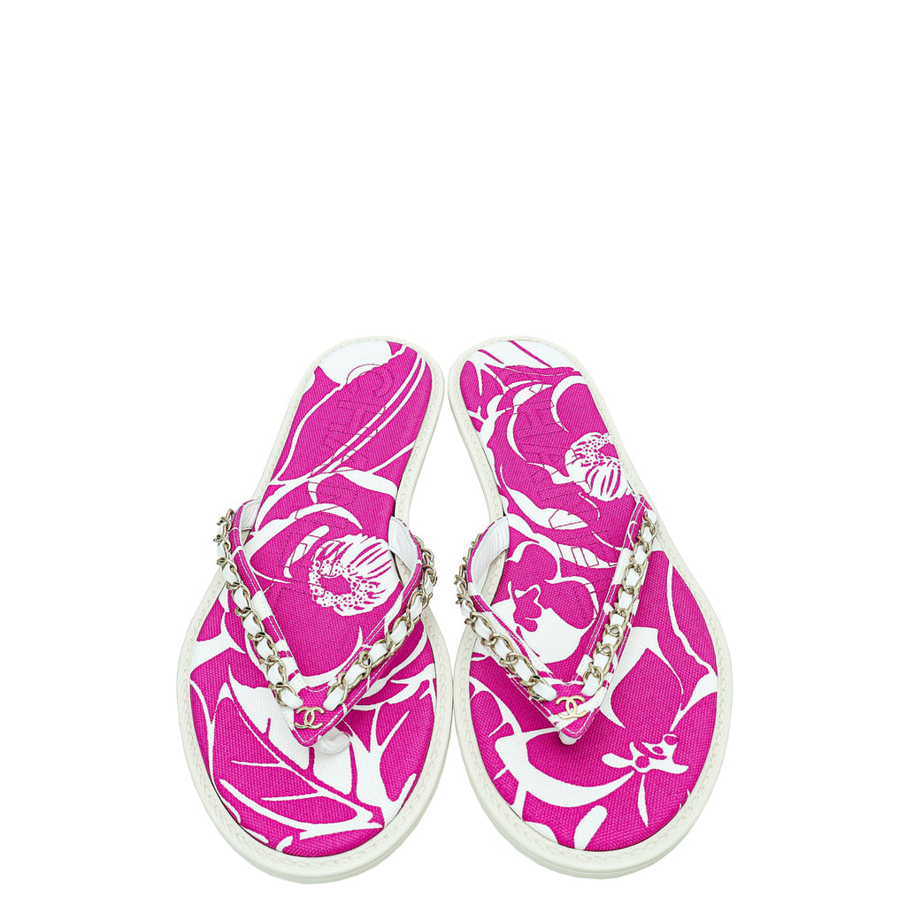 Chanel Bicolor Printed Chain CC Thong Slipper 39