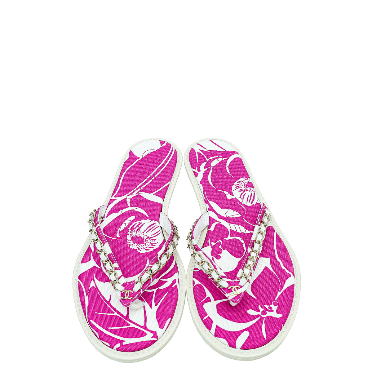 Chanel Bicolor Printed Chain CC Thong Slipper 39