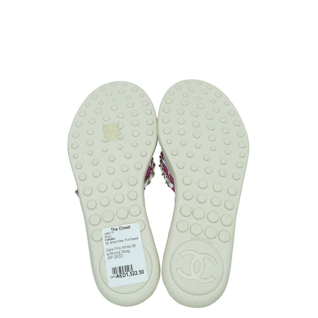Chanel Bicolor Printed Chain CC Thong Slipper 39