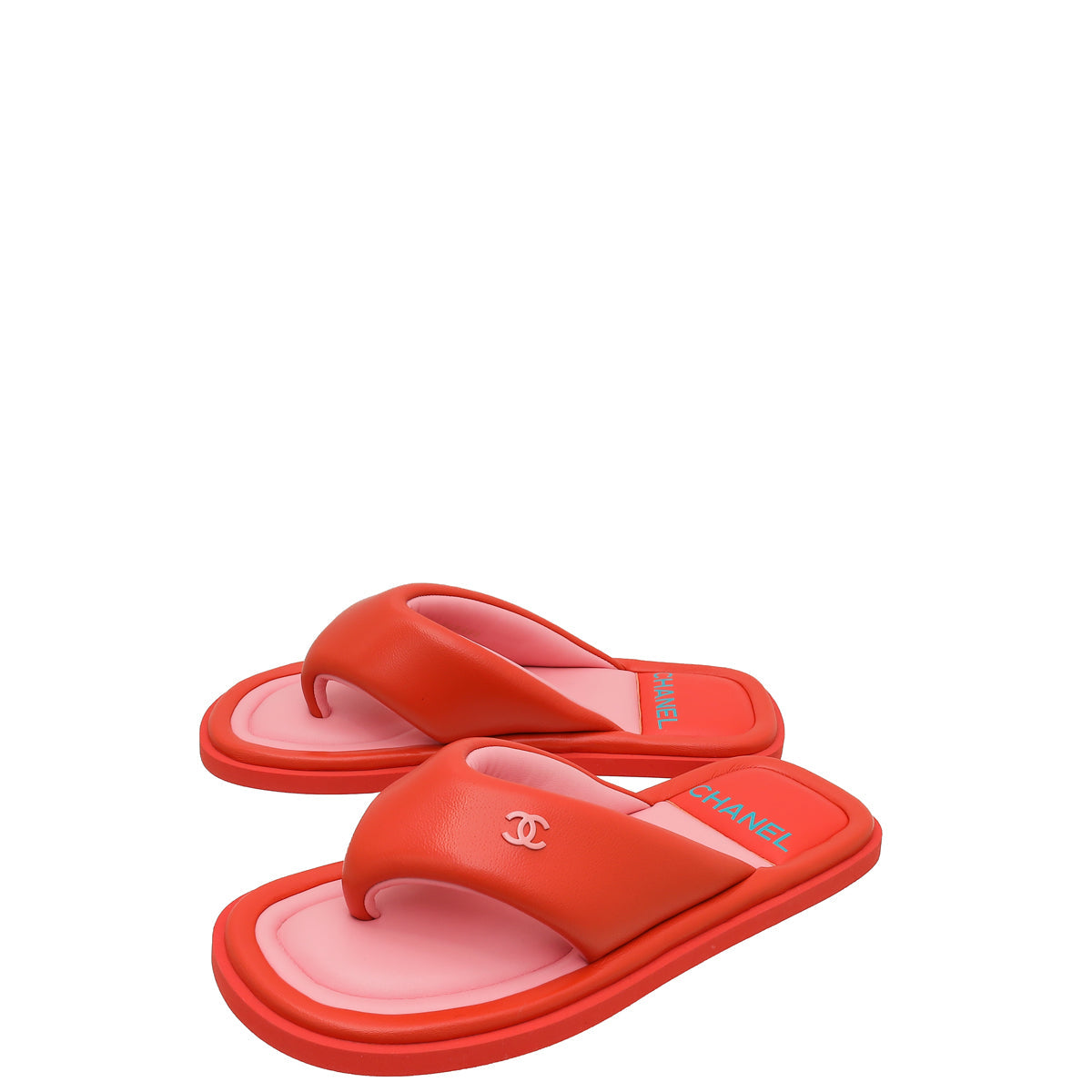 Chanel Red CC Padded Pool Thong Sandals 39