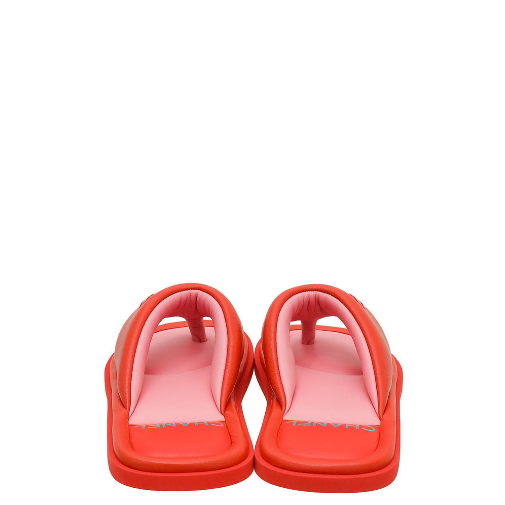 Chanel Red CC Padded Pool Thong Sandals 39