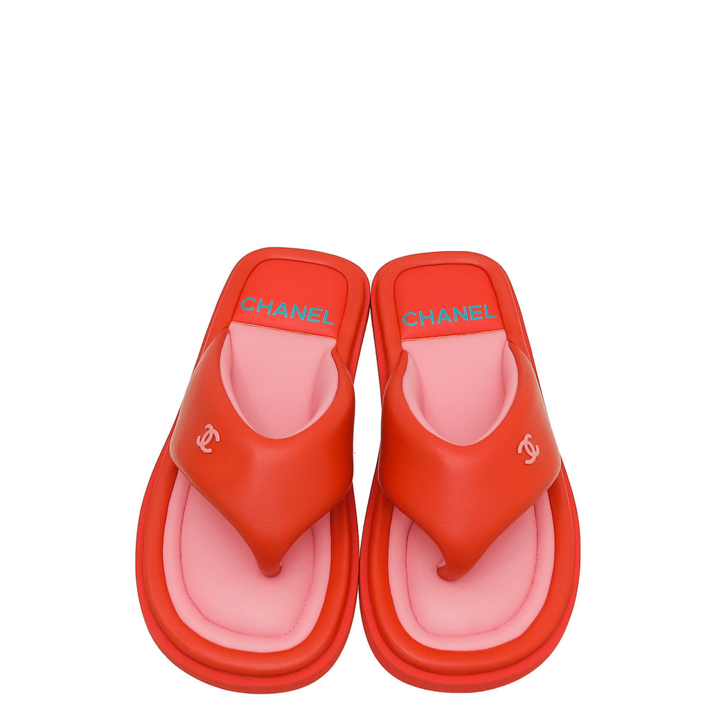 Chanel Red CC Padded Pool Thong Sandals 39