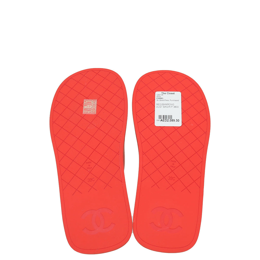 Chanel Red CC Padded Pool Thong Sandals 39
