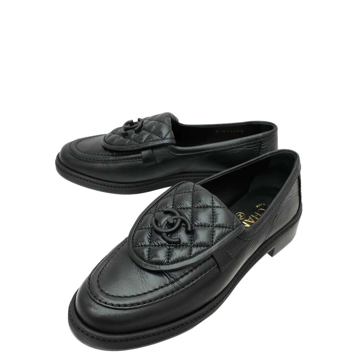 Chanel Black CC Quilted Moccasin Loafer 39