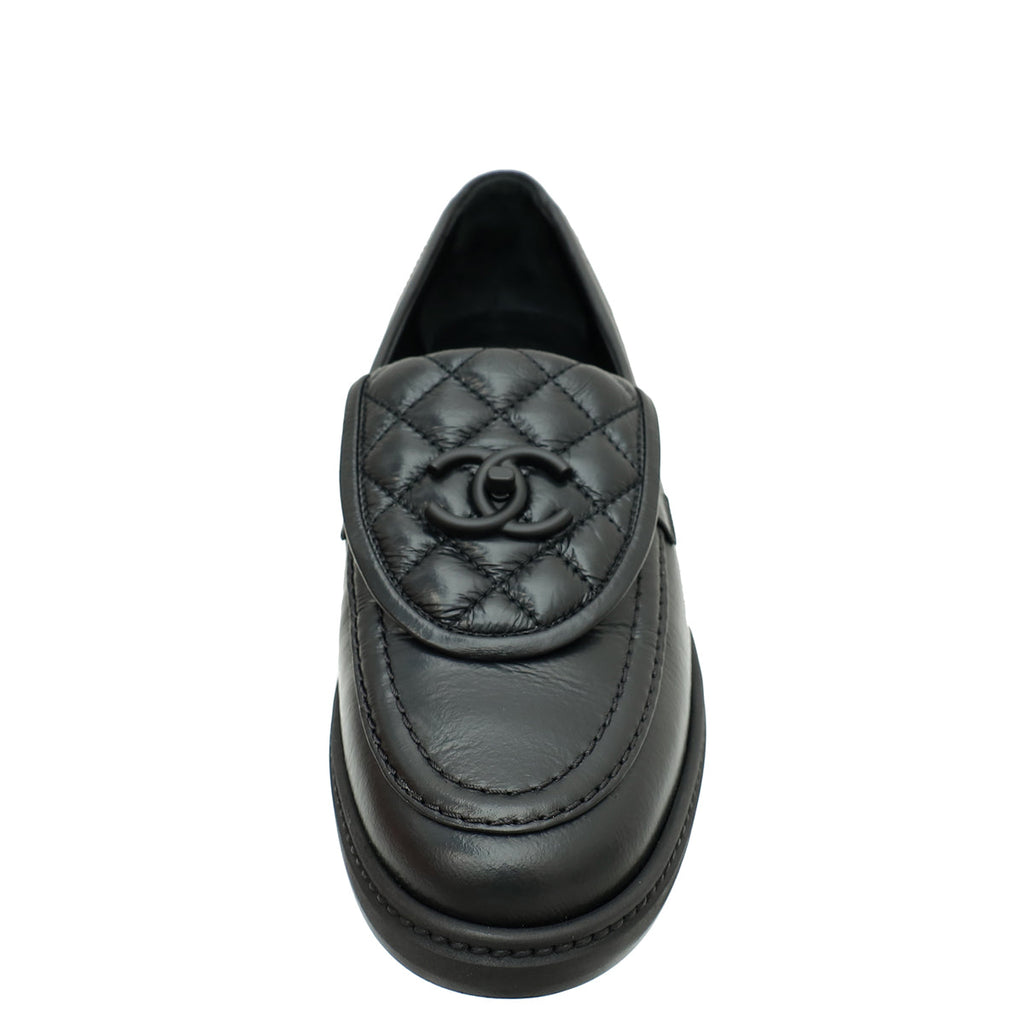 Chanel Black CC Quilted Moccasin Loafer 39
