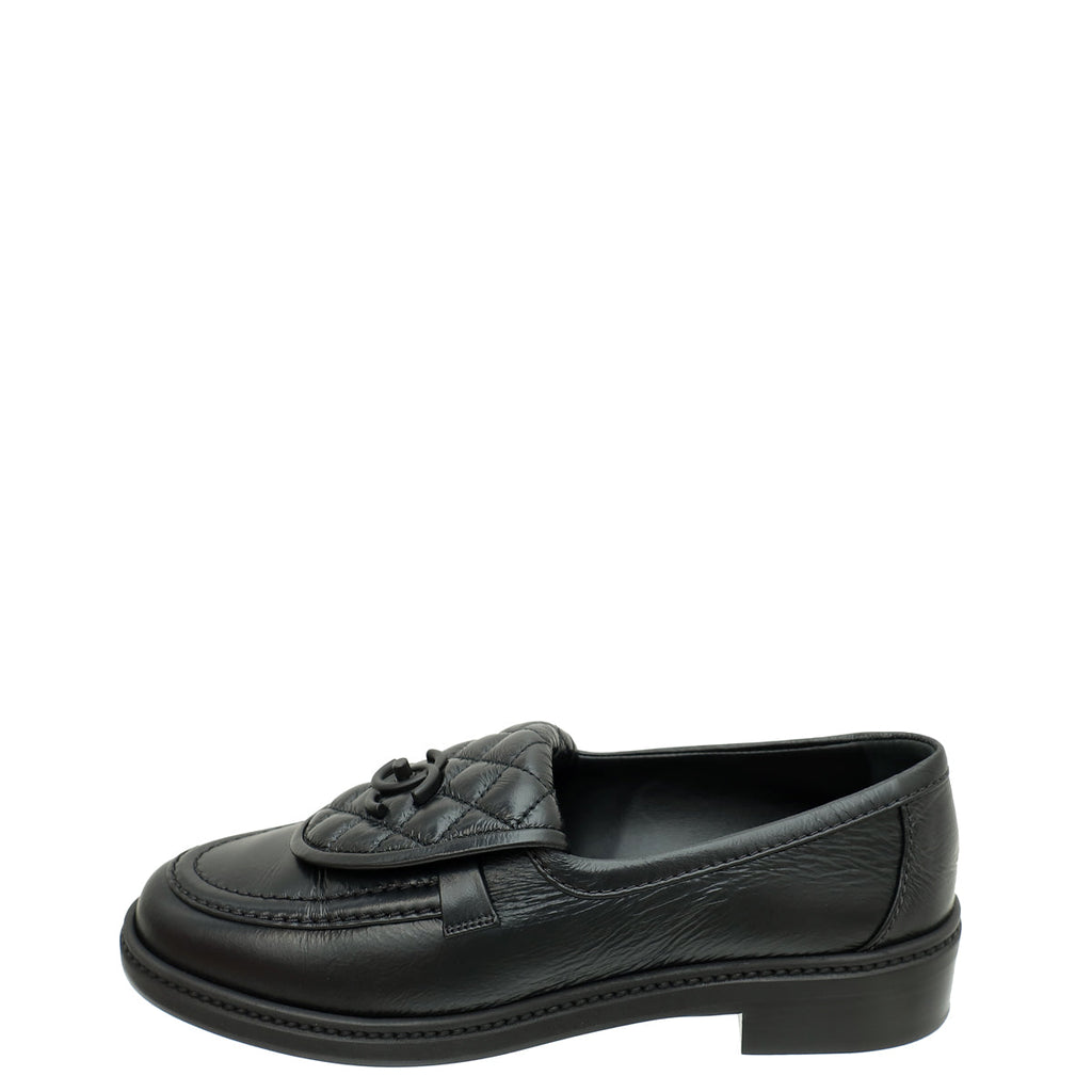 Chanel Black CC Quilted Moccasin Loafer 39