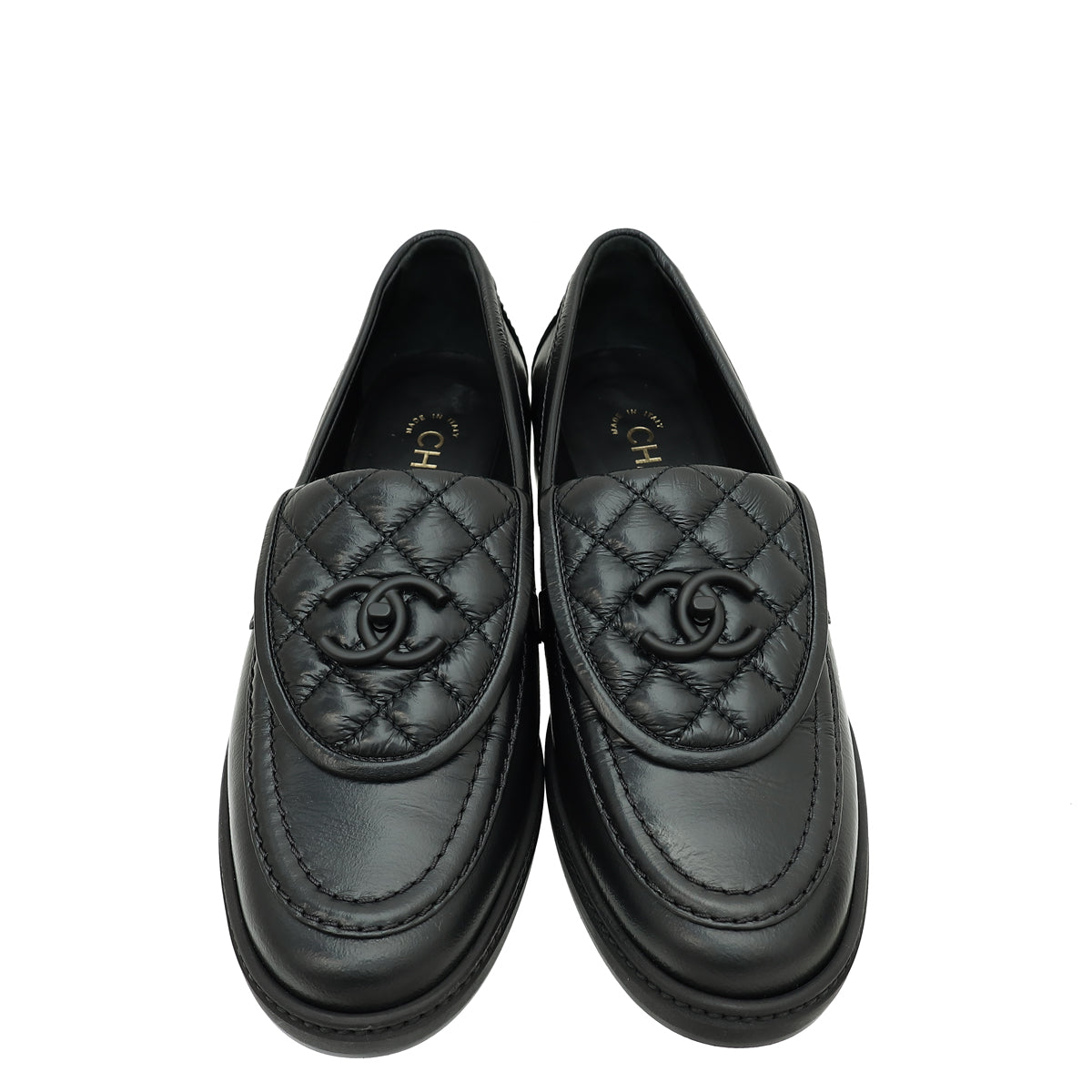 Chanel Black CC Quilted Moccasin Loafer 39