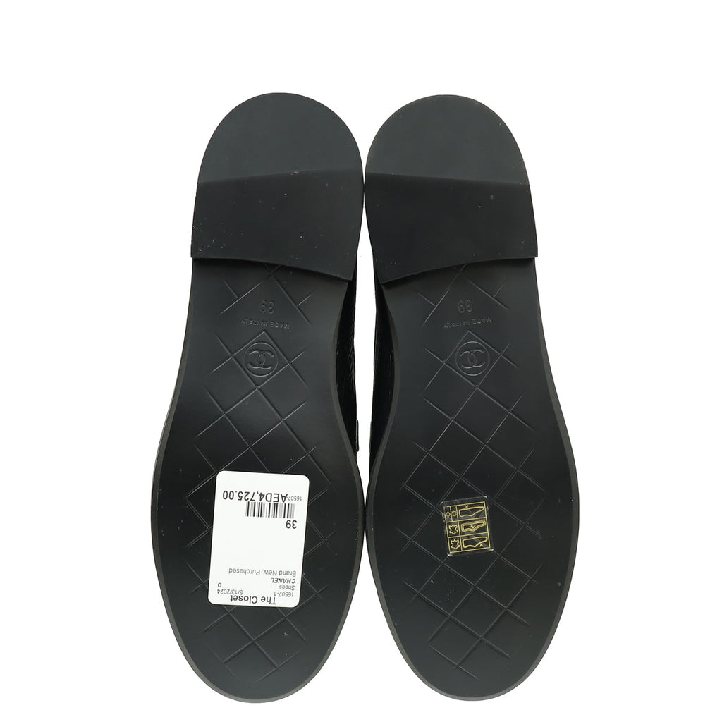 Chanel Black CC Quilted Moccasin Loafer 39