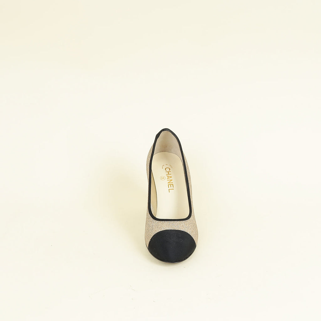 Chanel Bicolor CC Glitter Grosgrain Cap Toe Logo Pumps 40