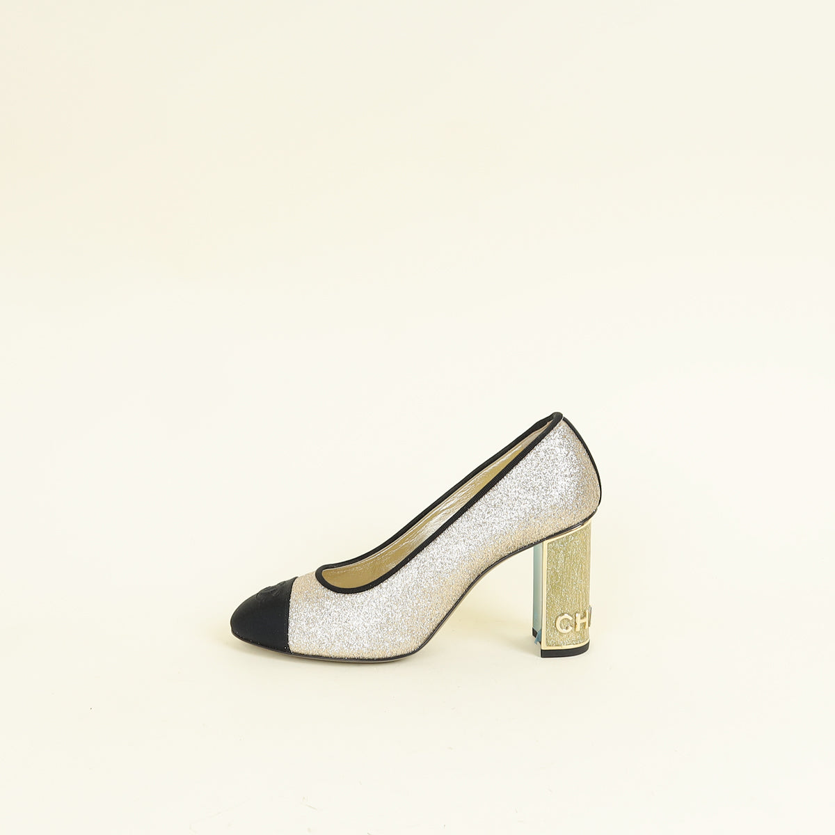 Chanel Bicolor CC Glitter Grosgrain Cap Toe Logo Pumps 40