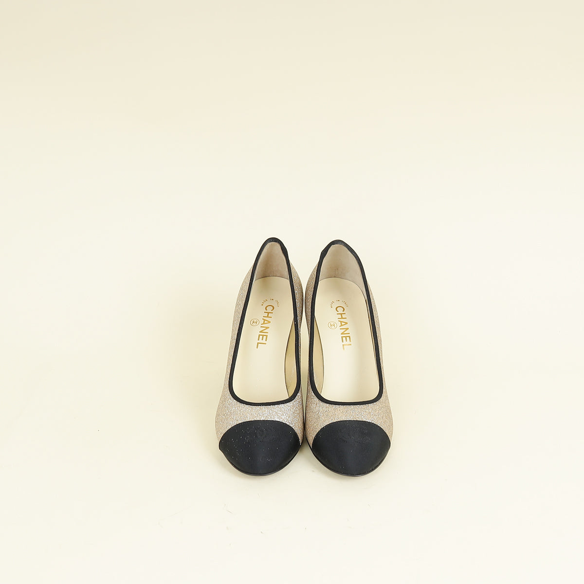 Chanel Bicolor CC Glitter Grosgrain Cap Toe Logo Pumps 40