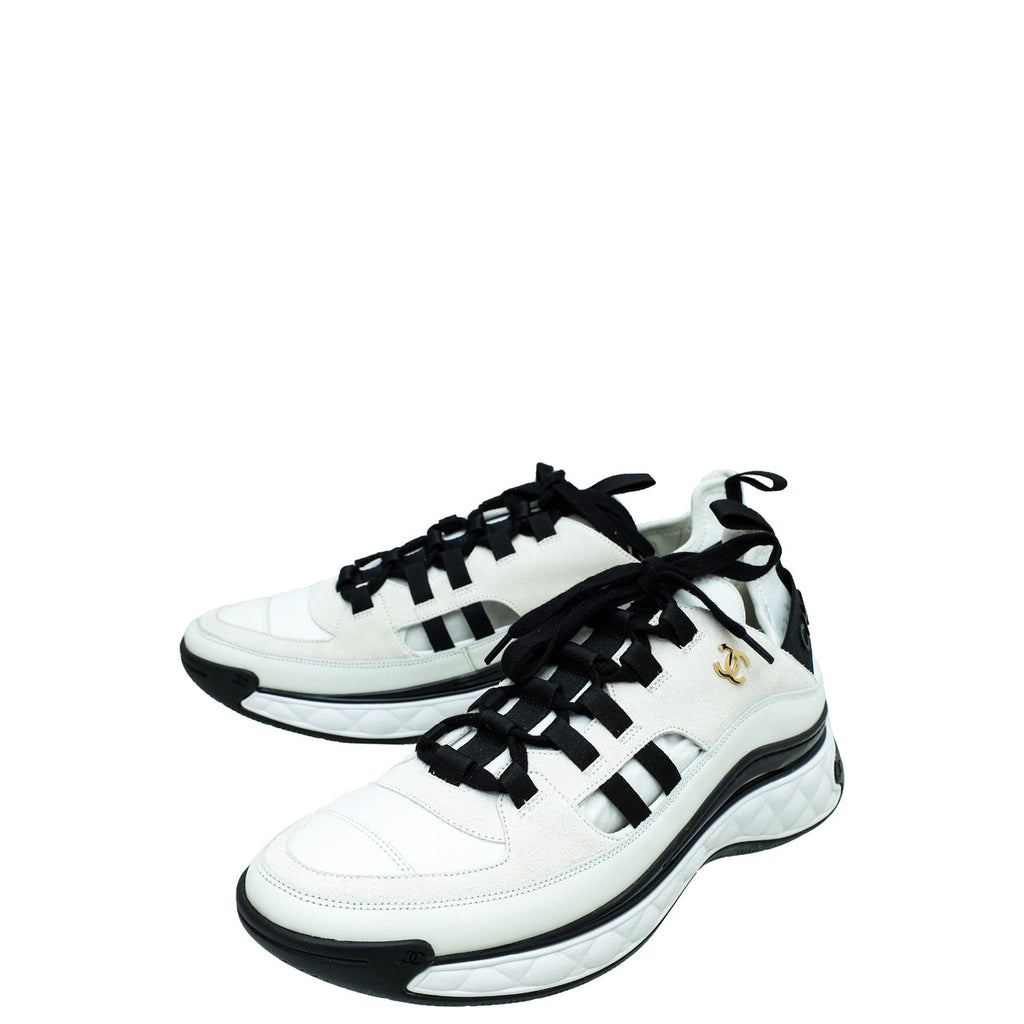 Chanel Bicolor CC Lace Up Sneakers 42