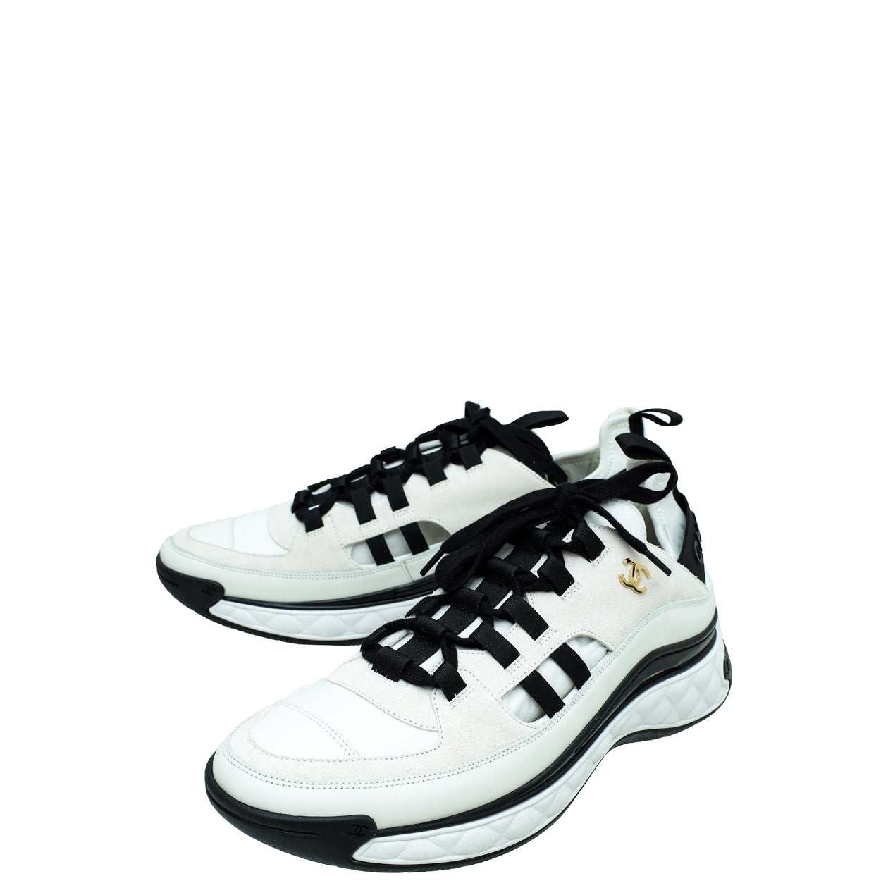 Chanel Bicolor CC Lace Up Sneakers 42