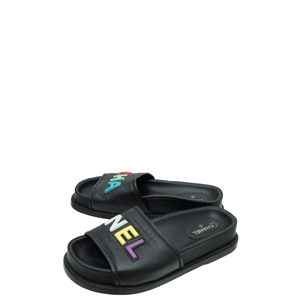 Chanel Black Logo Slide Mules 39