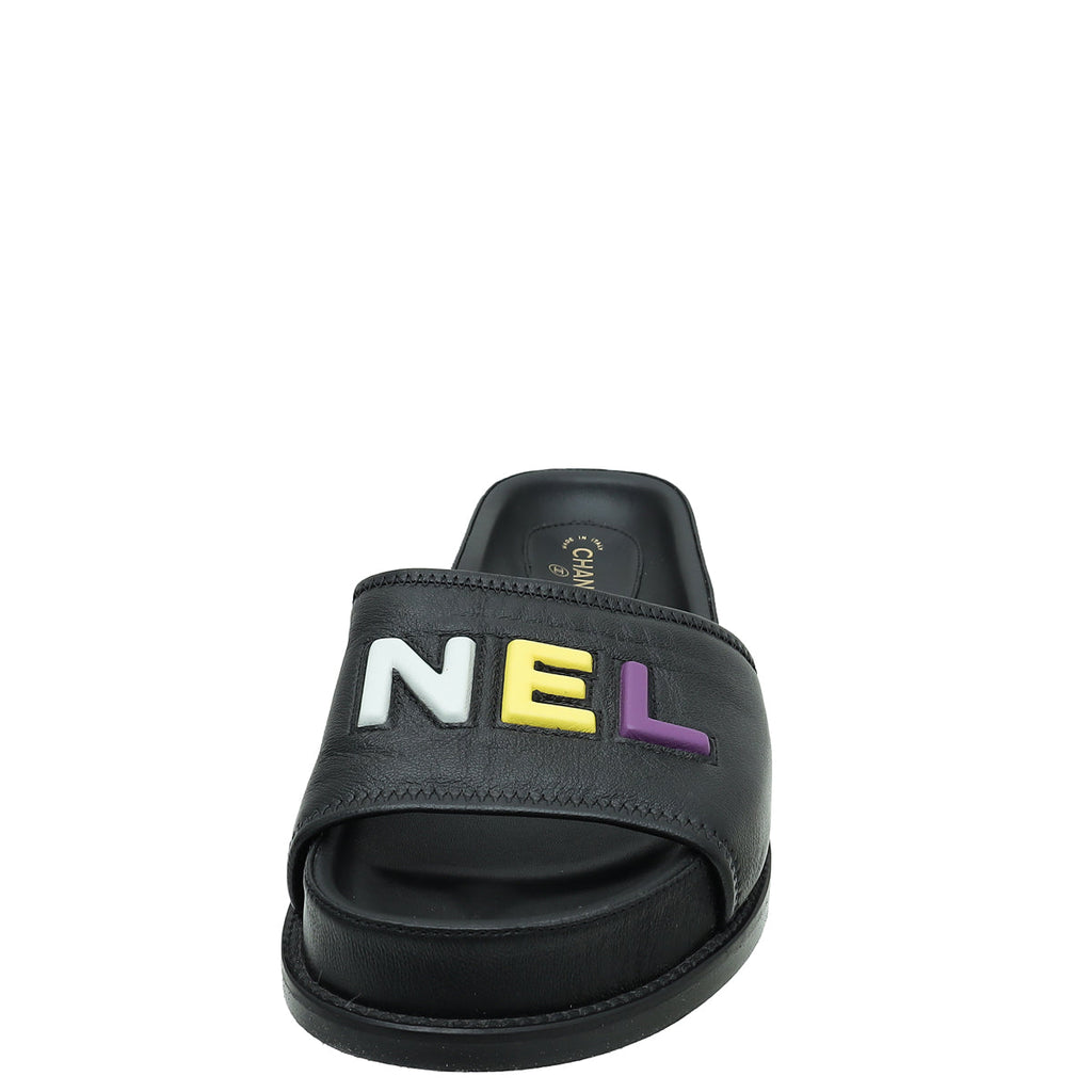 Chanel Black Logo Slide Mules 39