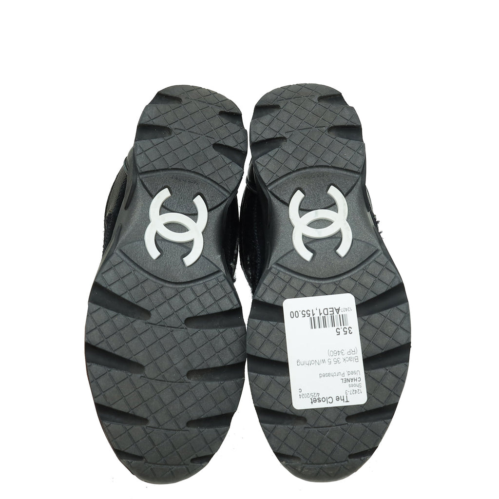 Chanel Black Tweed CC Lace Up Sneakers 35.5
