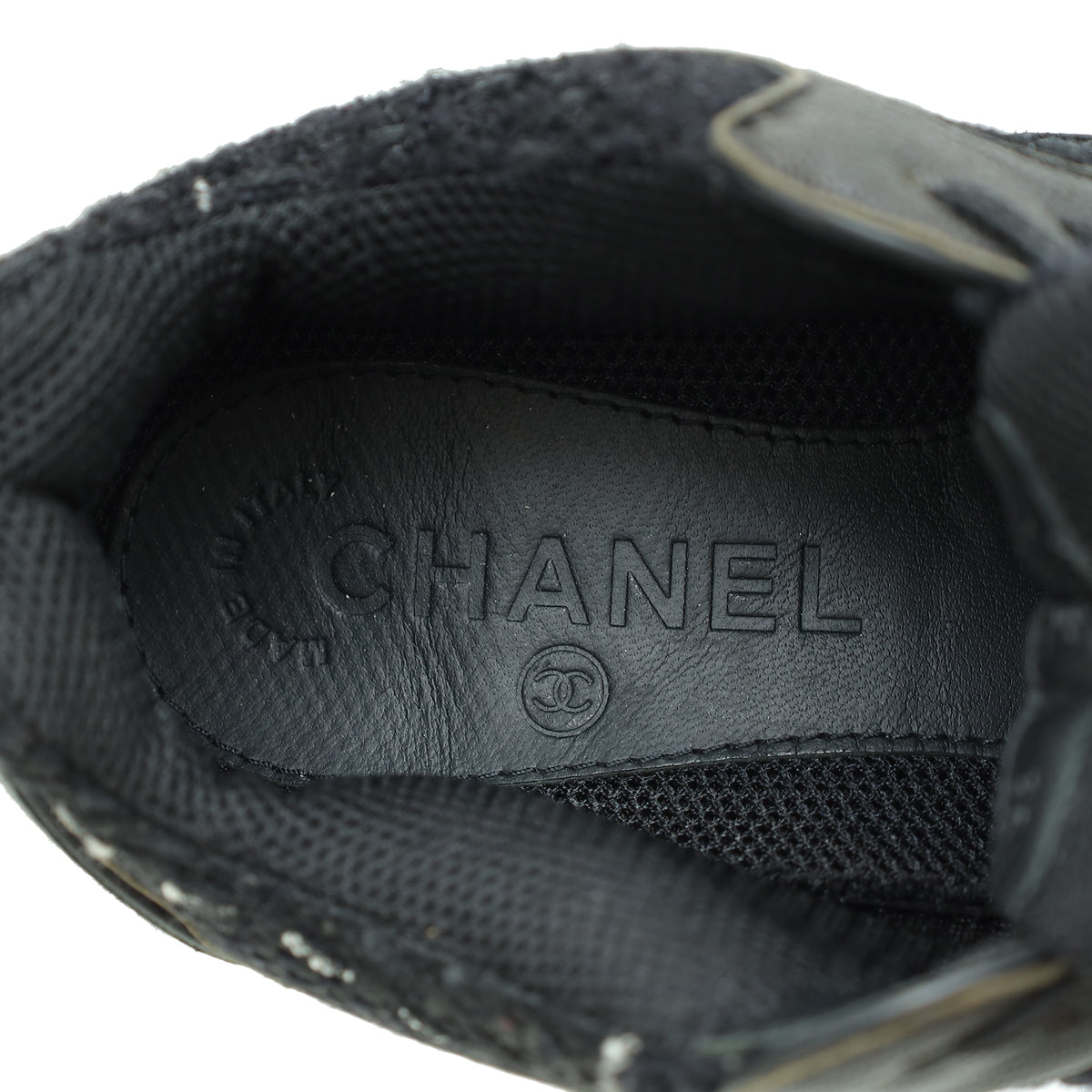 Chanel Black Tweed CC Lace Up Sneakers 35.5