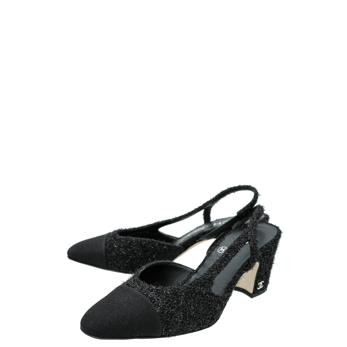 Chanel Black Fabric Lurex Slingback Pumps 35.5