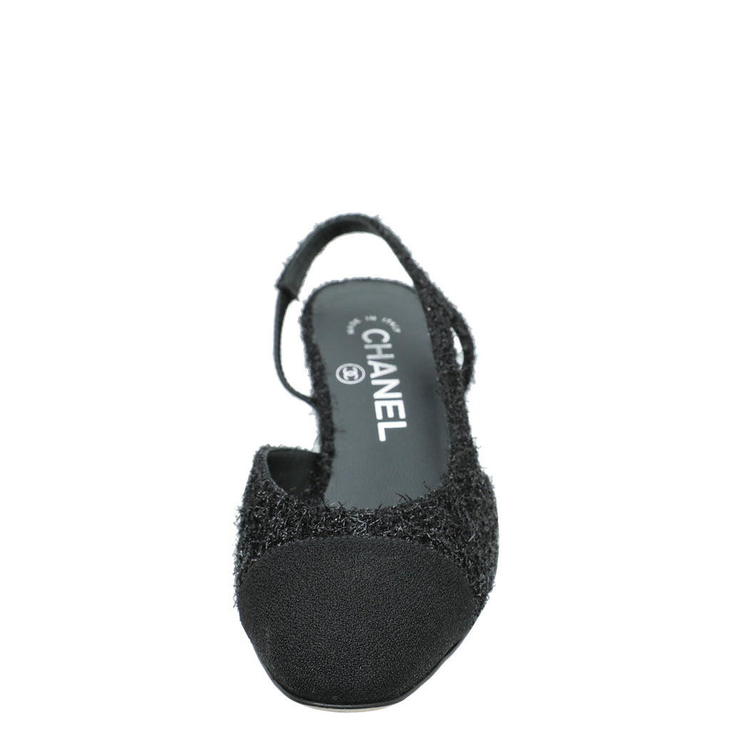 Chanel Black Fabric Lurex Slingback Pumps 35.5
