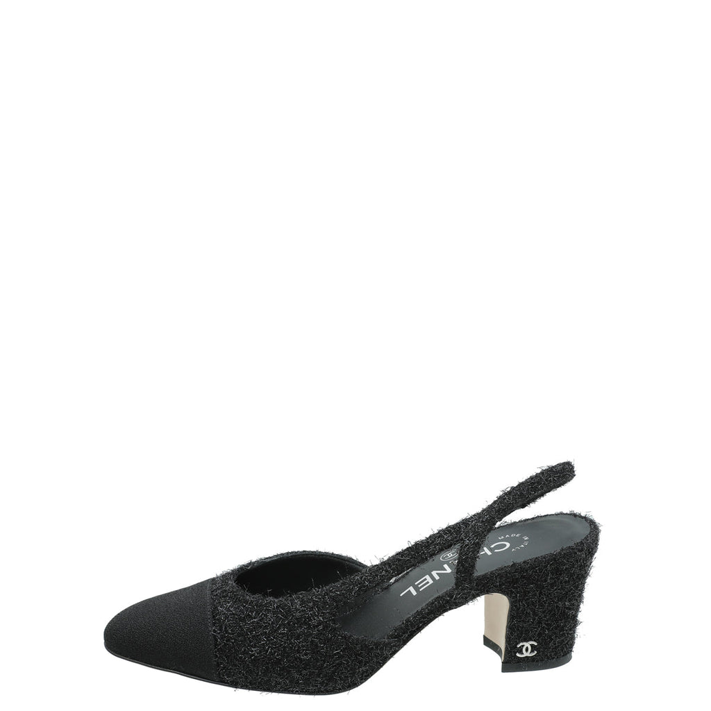 Chanel Black Fabric Lurex Slingback Pumps 35.5