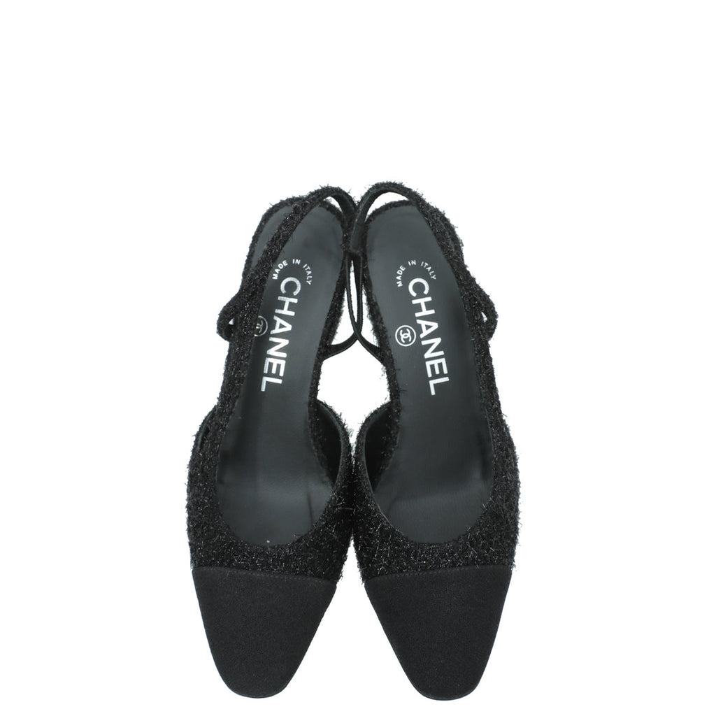 Chanel Black Fabric Lurex Slingback Pumps 35.5